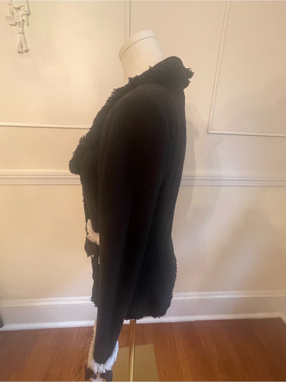 St. John Boutiques Black Bouclé Blazer with Cream Fringe and Gold Buttons - Picture 3 of 13